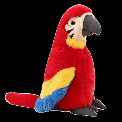 Ses peluches de perroquet, si réalistes, évoquent la beauté colorée des oiseaux des Tropiques.