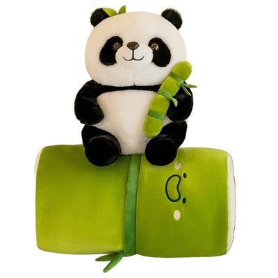 Craquante peluche panda sur son étui en forme de bambou, taille 40 cm